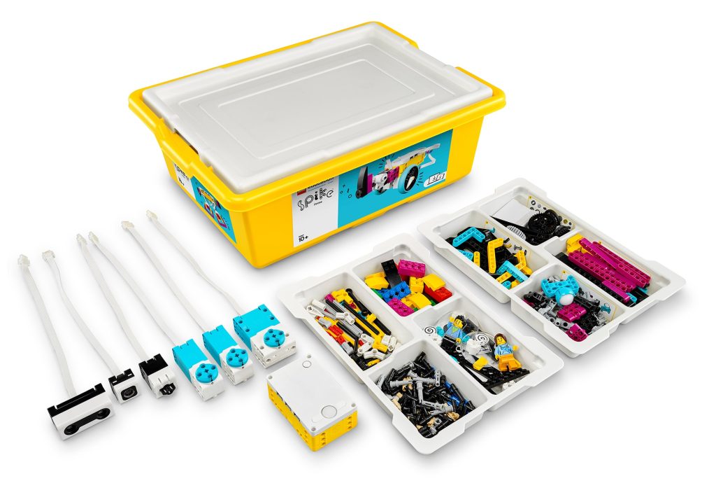 The box, bricks and pieces included with LEGO Education SPIKE Prime