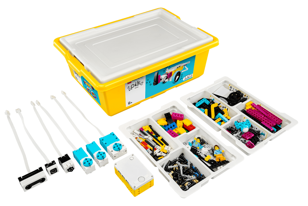 The box, bricks and pieces included with LEGO Education SPIKE Prime