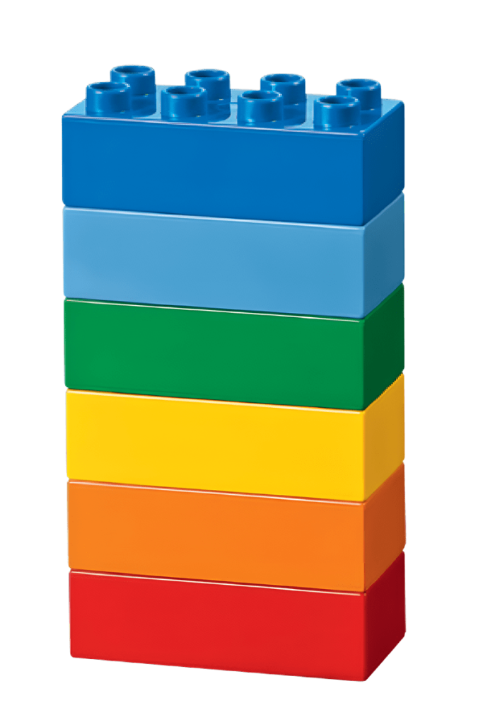 Six stacked LEGO DUPLO bricks